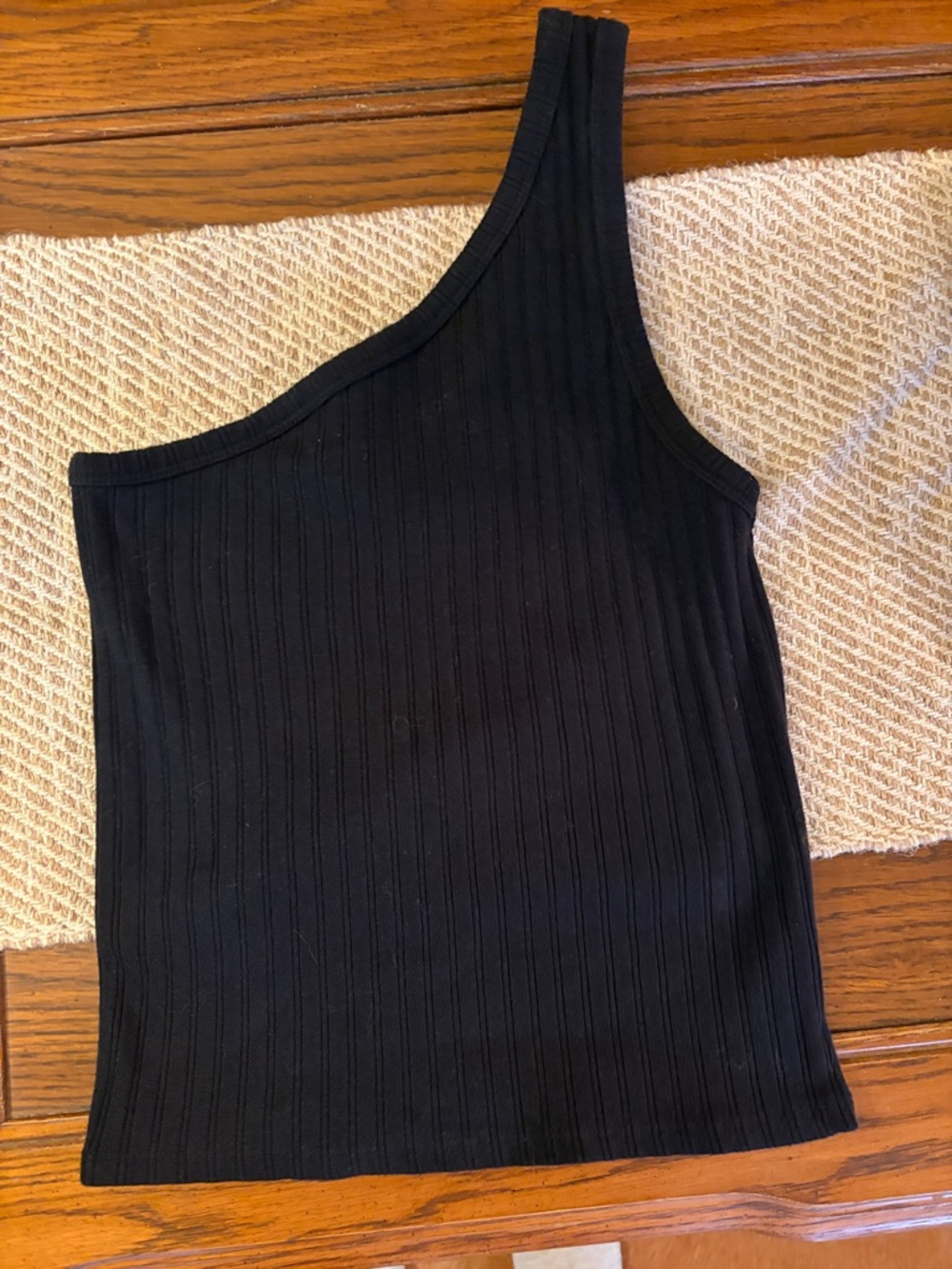 American Eagle Black Ribbed One-Shoulder Top
